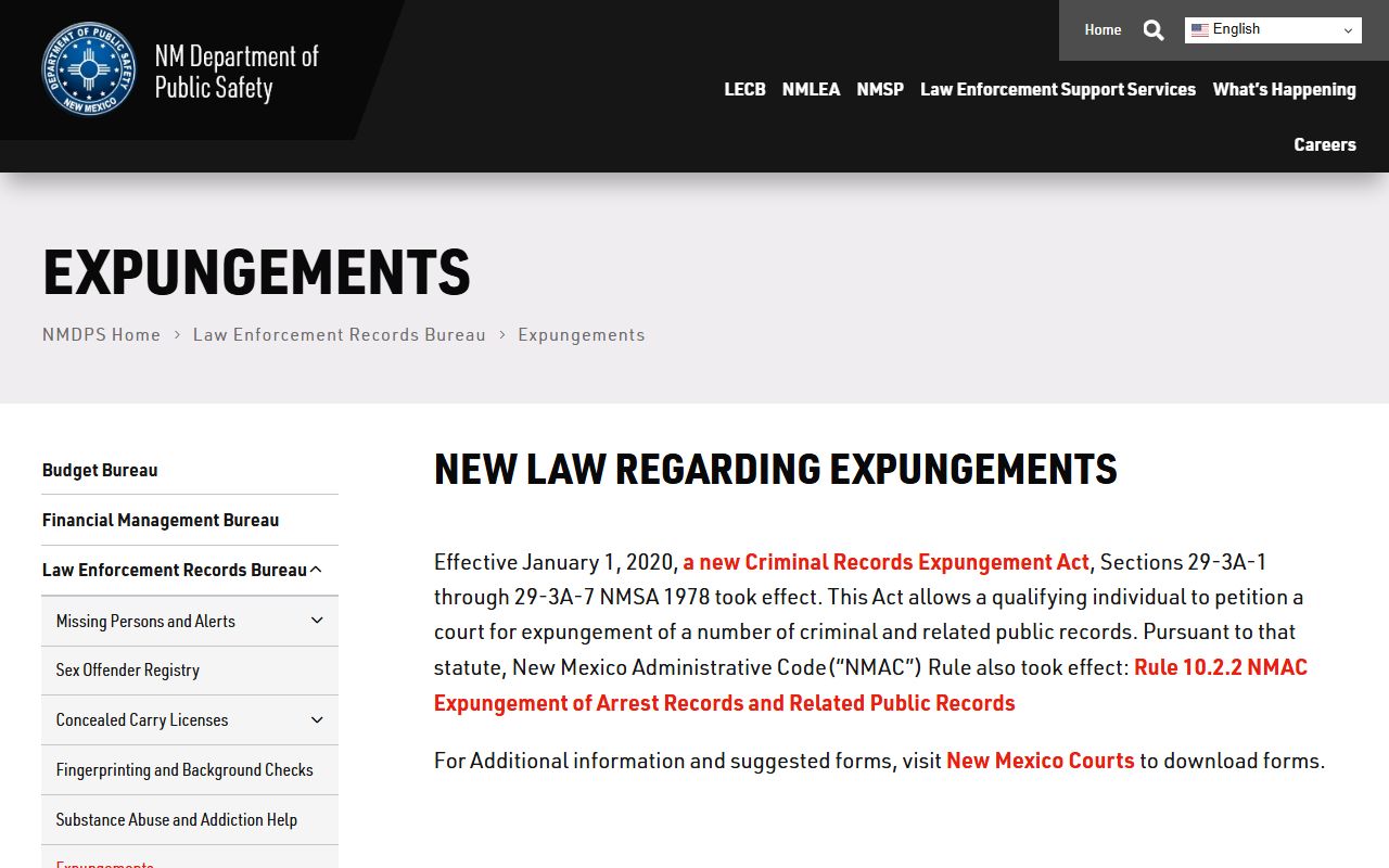 De Baca County criminal court records New Mexico expungement guidance
