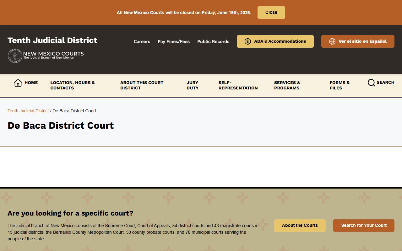 De Baca County court records District Court docket page