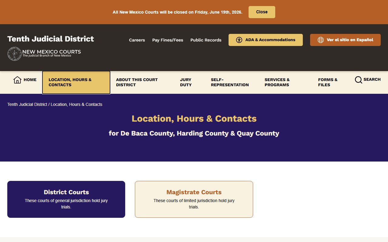 De Baca County court records court location and hours