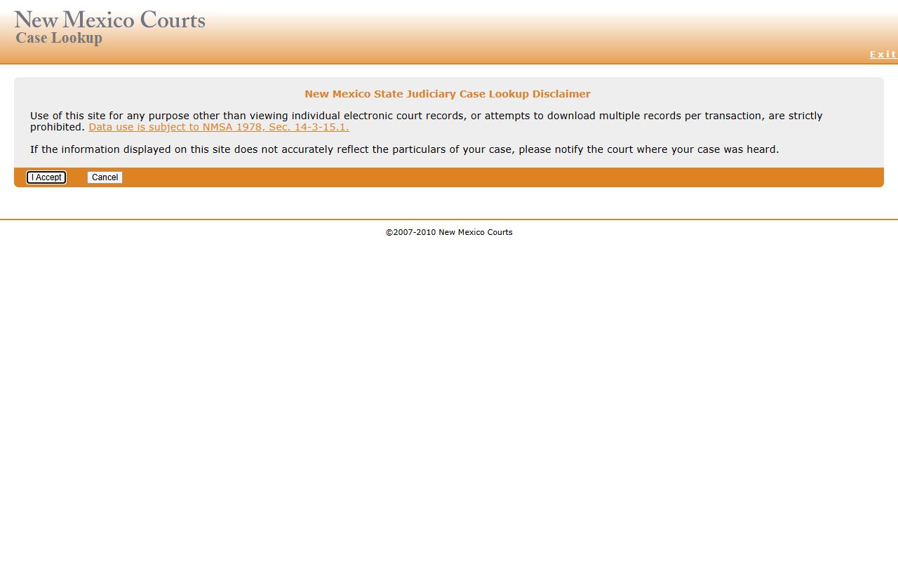 De Baca County court records New Mexico Case Lookup screen